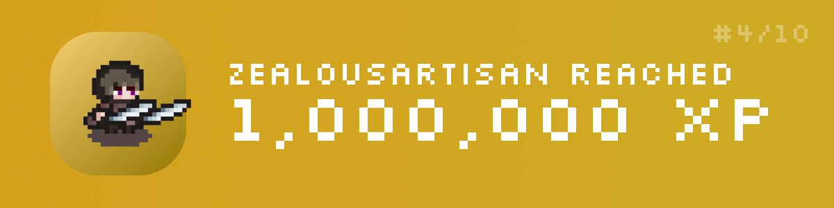 ZealousArtisan Reaches 1 Million XP in SideQuest banner